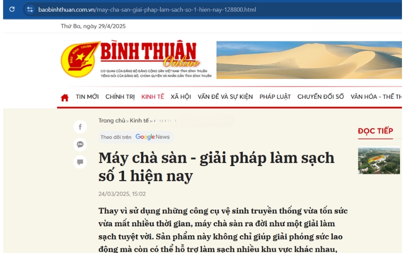 Baobinhthuan.vn khẳng định máy chà sàn thiết bị vệ sinh hàng đầu