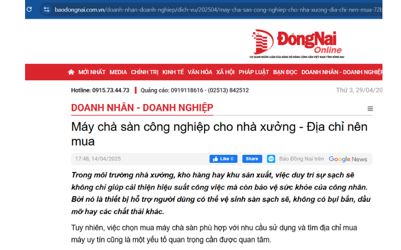 Baodongnai.com.vn  Gợi Ý Máy Chà Sàn Hải Minh Cung Cấp Uy Tín