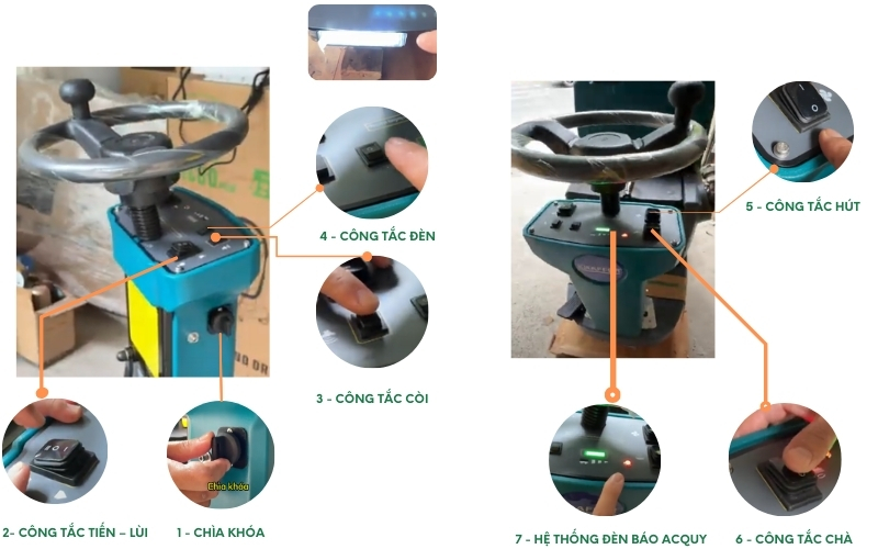 Các chức năng trên bảng điều khiển máy chà sàn KF-80T