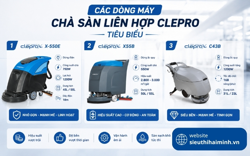 Các dòng máy chà sàn liên hợp Clepro tiêu biểu