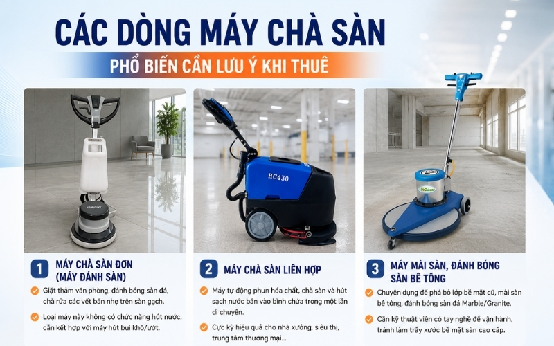  Các dòng máy chà sàn phổ biến cần lưu ý khi thuê