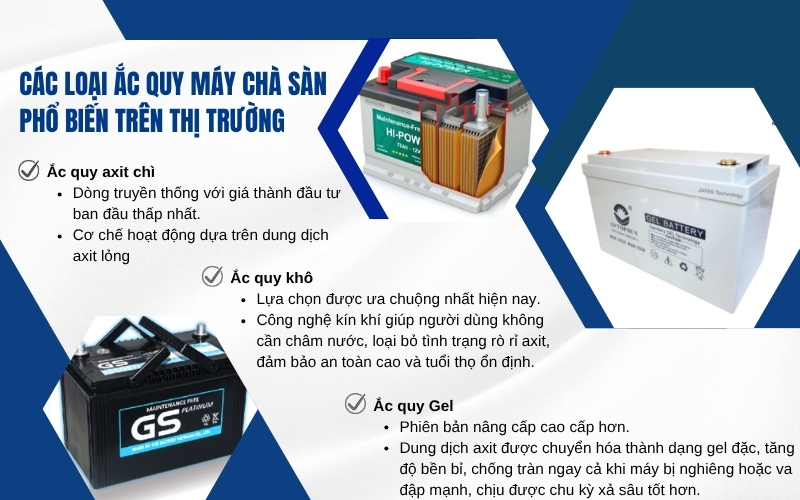 Các loại ắc quy máy chà sàn phổ biến trên thị trường