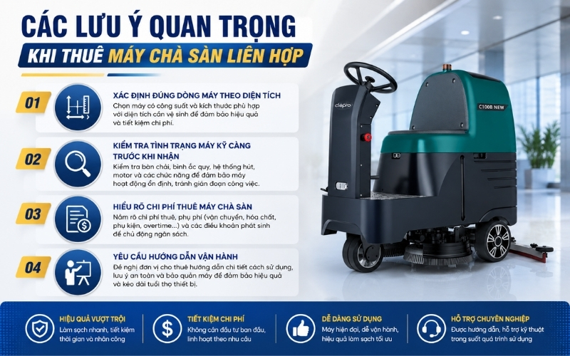 Các lưu ý quan trọng khi thuê máy chà sàn liên hợp