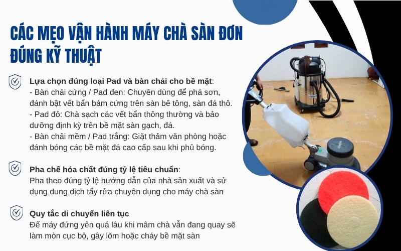 Các mẹo vận hành máy chà sàn đơn đúng kỹ thuật
