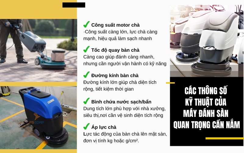 Các thông số kỹ thuật của máy chà sàn quan trọng cần nắm