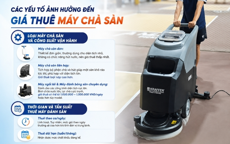 Các yếu tố ảnh hưởng đến giá thuê máy chà sàn