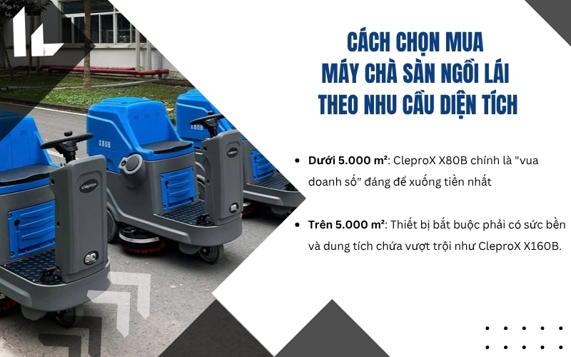 Cách chọn mua máy chà sàn ngồi lái theo nhu cầu diện tích