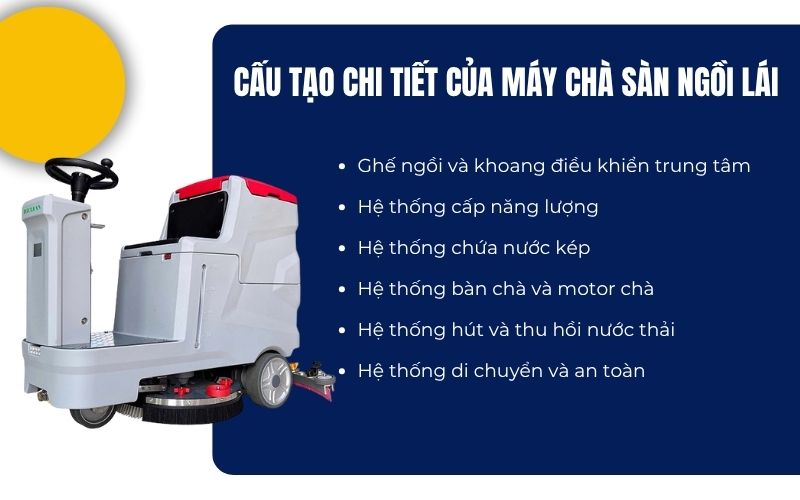 Cấu tạo chi tiết của máy chà sàn ngồi lái