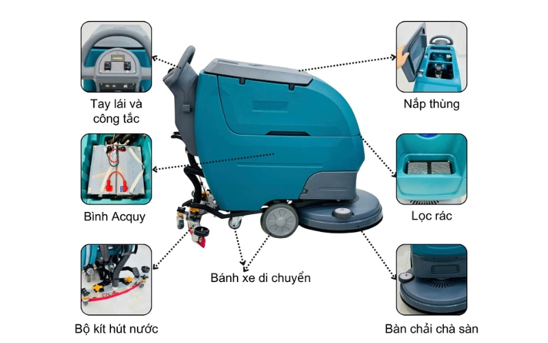 Cấu tạo các bộ phận chính của máy chà sàn Kraffer KF60 