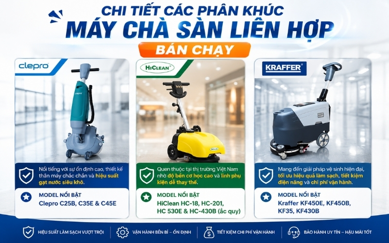 Chi tiết các phân khúc máy chà sàn liên hợp bán chạy