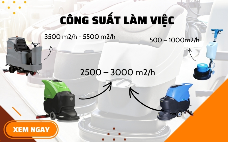 Công suất làm việc giữa máy chà sàn accquy và chạy điện