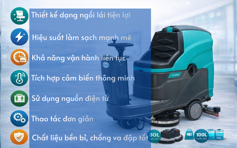 Đặc điểm nổi bật của máy chà sàn ngồi lái Hiclean HC68B
