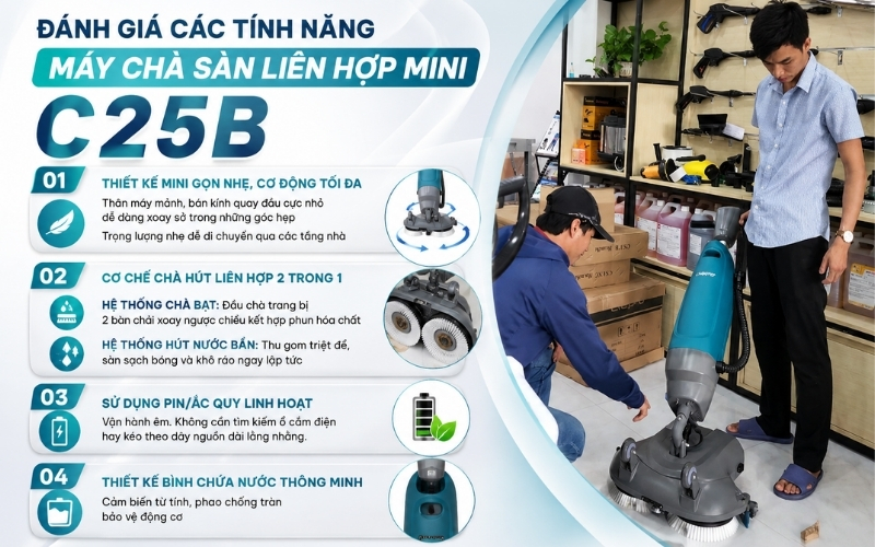 Đánh giá các tính năng máy chà sàn liên hợp mini C25B