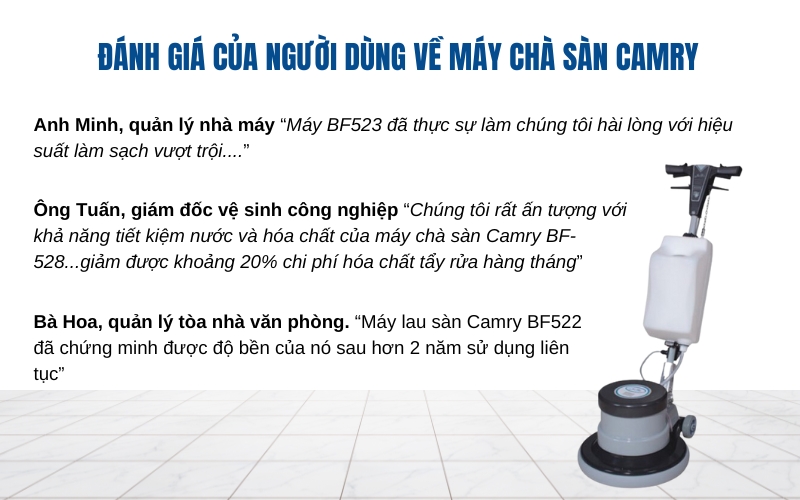 Đánh giá của người dùng về máy chà sàn Camry