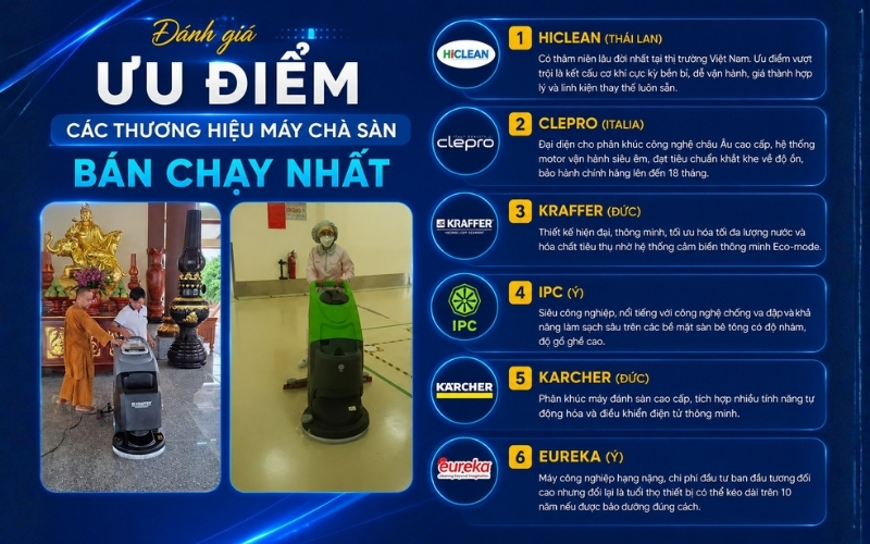 Đánh giá ưu điểm các thương hiệu máy chà sàn bán chạy hiện nay