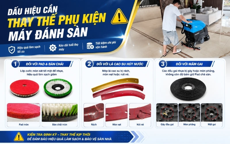 Dấu hiệu cần thay thế phụ kiện máy đánh sàn