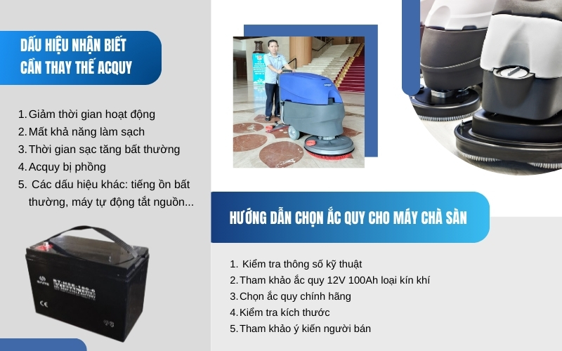 Dấu hiệu nhận biết cần thay thế acquy máy đánh sàn và cách lựa chọn