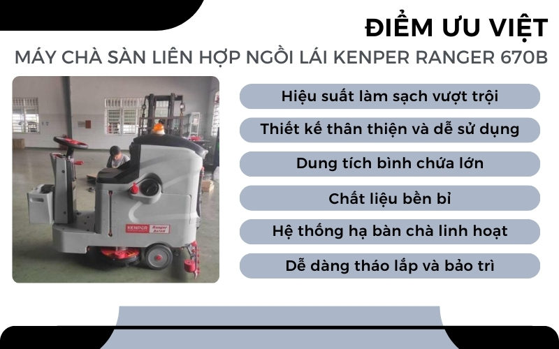 Điểm ưu việt của Máy chà sàn liên hợp ngồi lái KENPER RANGER 670B