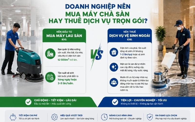Doanh nghiệp nên mua máy chà sàn hay thuê dịch vụ trọn gói