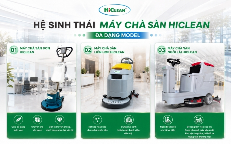 Hệ sinh thái máy chà sàn HiClean đa dạng model