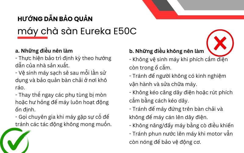 Hướng dẫn bảo quản máy chà sàn Eureka E50C