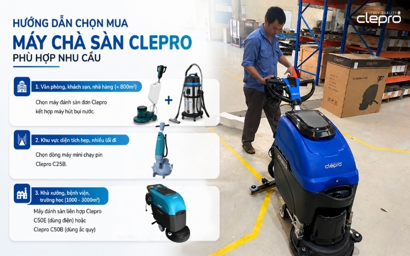Hướng dẫn chọn mua máy chà sàn Clepro phù hợp nhu cầu