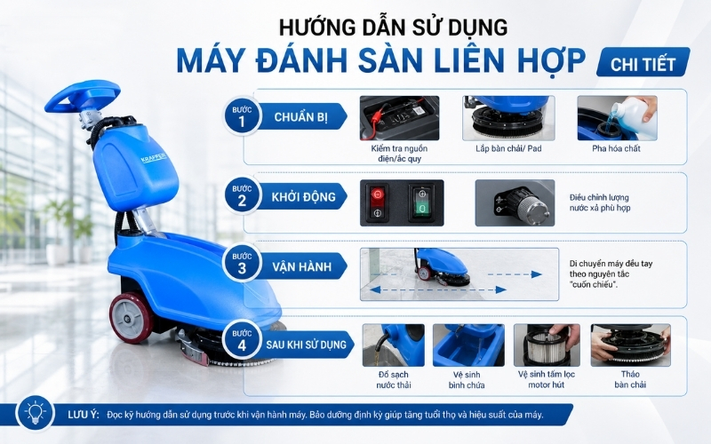 Hướng dẫn sử dụng máy đánh sàn liên hợp chi tiết