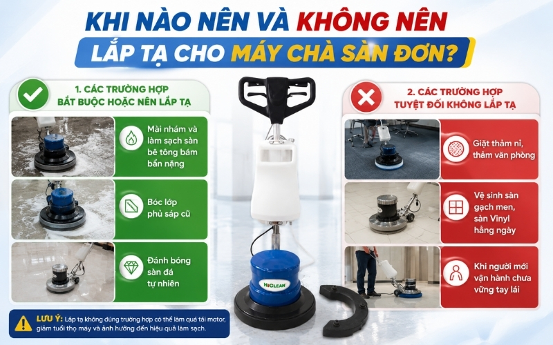 Khi nào nên và không nên lắp tạ cho máy chà sàn đơn