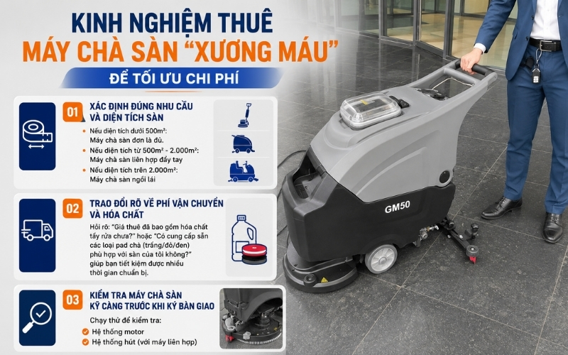 Kinh nghiệm thuê máy chà sàn xương máu để tối ưu chi phí