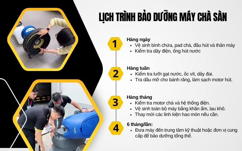 Lịch trình bảo dưỡng máy chà sàn nên áp dụng