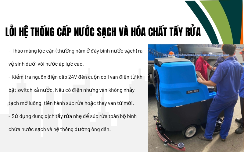 Lỗi hệ thống cấp nước sạch và hóa chất tẩy rửa