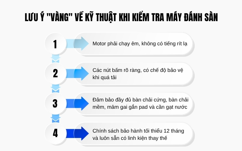 Lưu ý vàng về kỹ thuật khi kiểm tra máy đánh sàn