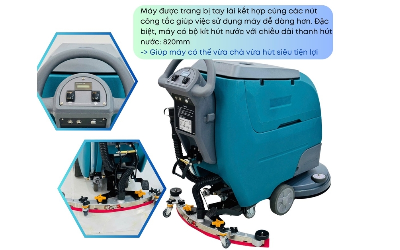 Máy chà sàn Kraffer KF60 được thiết kế bảng điều khiển tích hợp tay lái