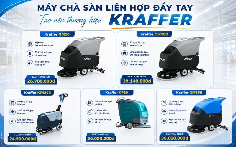 Máy chà sàn liên hợp đẩy tay tạo nên thương hiệu Kraffer