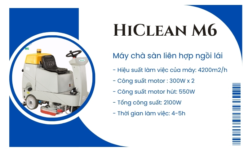 Máy chà sàn liên hợp ngồi lái HiClean M6 chính hãng