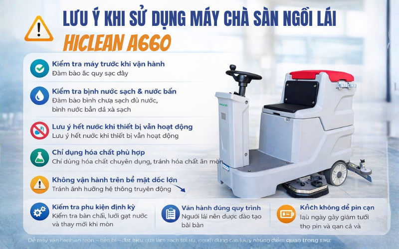 Lưu ý gì khi sử dụng máy chà sàn ngồi lái Hiclean A660