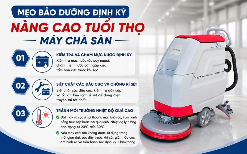 Mẹo bảo dưỡng định kỳ nâng cao tuổi thọ máy chà sàn