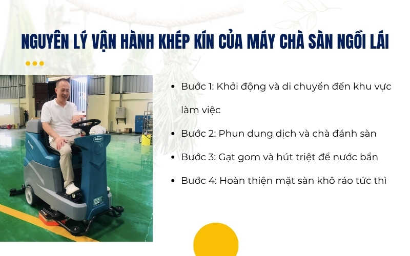Nguyên lý vận hành khép kín của máy chà sàn ngồi lái