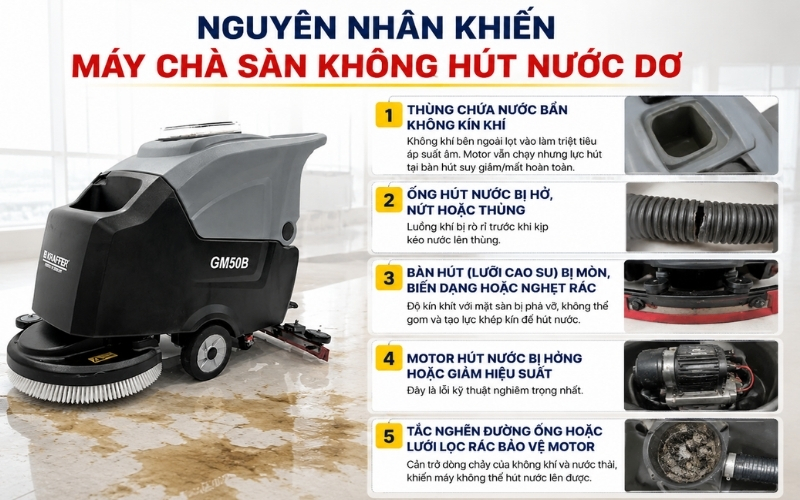 Nguyên nhân khiến máy chà sàn không hút nước dơ