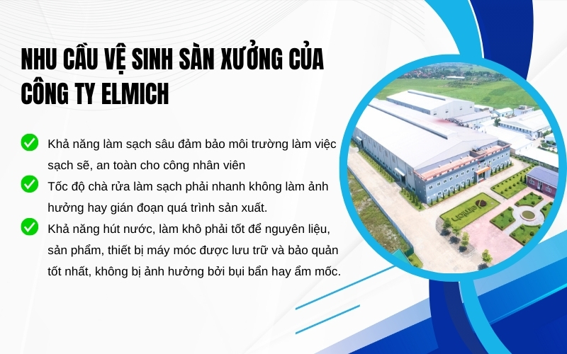 Nhu cầu vệ sinh sàn xưởng của công ty Elmich