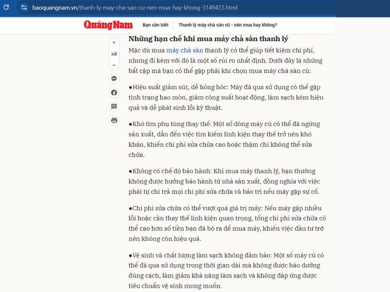 Những hạn chế khó tránh khi mua máy chà sàn thanh lý