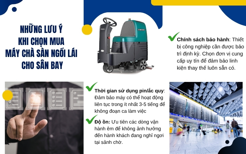 Những lưu ý khi chọn mua máy chà sàn ngồi lái cho sân bay