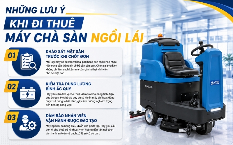 Những lưu ý khi đi thuê máy chà sàn ngồi lái