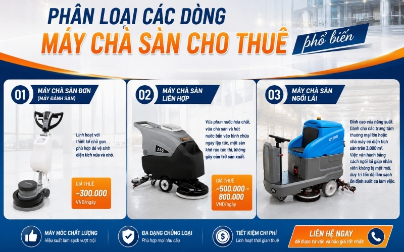 Phân loại các dòng máy chà sàn cho thuê phổ biến