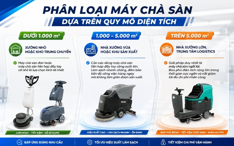Phân loại máy chà sàn dựa trên quy mô diện tích