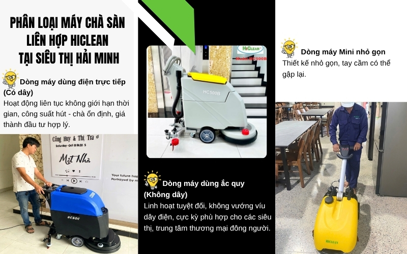 Phân loại máy chà sàn liên hợp HiClean tại Siêu thị Hải Minh