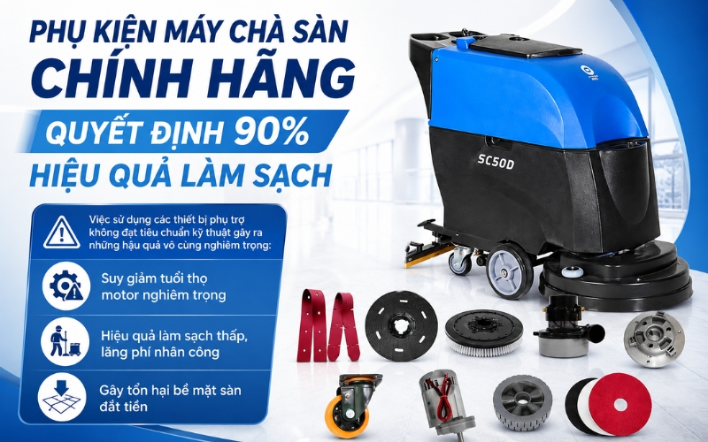 Phụ kiện máy chà sàn chính hãng quyết định 90% hiệu quả làm sạch
