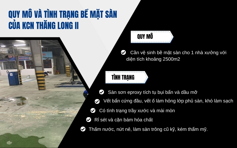 Quy mô và tình trạng bề mặt sàn của KCN Thăng Long II