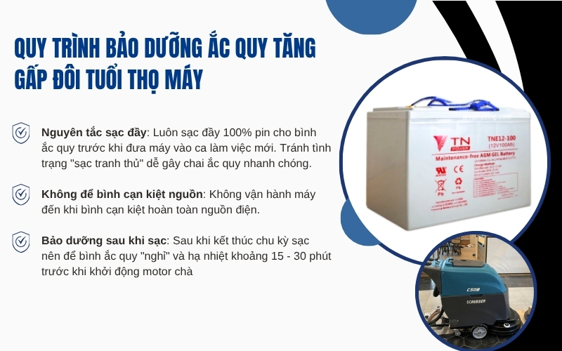 Quy trình bảo dưỡng ắc quy tăng gấp đôi tuổi thọ máy