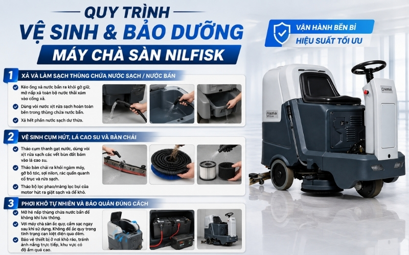 Quy trình vệ sinh và bảo dưỡng máy chà sàn Nilfisk